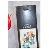 Pair of Flair 2001 Red Glass Tulip Flower Candle Holders