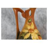 Pair of Roseville Pottery Vases with Yellow Flower and Pinecone Motifs