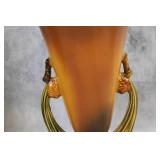 Pair of Roseville Pottery Vases with Yellow Flower and Pinecone Motifs