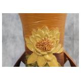 Roseville USA 82-11 Brown Ceramic Vase with Floral Design