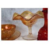 Set of 6 Vintage Glassware Pieces in Amberina and Carnival Glass