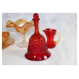 Set of 6 Vintage Glassware Pieces in Amberina and Carnival Glass