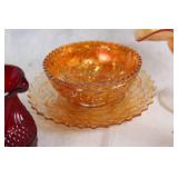 Set of 6 Vintage Glassware Pieces in Amberina and Carnival Glass