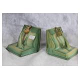 Pair of Roseville Pinecone Bookends in Classic Green Glaze