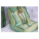 Pair of Roseville Pinecone Bookends in Classic Green Glaze