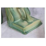 Pair of Roseville Pinecone Bookends in Classic Green Glaze