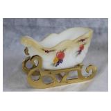 Vintage Hand-Painted Milk Glass Sleigh with Fruit Design