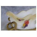 Vintage Hand-Painted Milk Glass Sleigh with Fruit Design