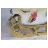 Vintage Hand-Painted Milk Glass Sleigh with Fruit Design