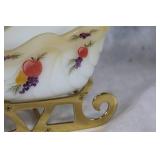 Vintage Hand-Painted Milk Glass Sleigh with Fruit Design