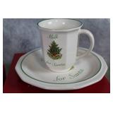 Festive Christmas Decor Set with Pfaltzgraff Santa Plate and Mug