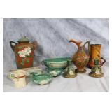 Set of 9 Roseville Pottery Pieces with Floral Design