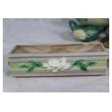 Set of 9 Roseville Pottery Pieces with Floral Design