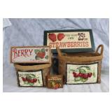 Set of Vintage Berry-Themed Basket Collection with Signs