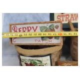 Set of Vintage Berry-Themed Basket Collection with Signs