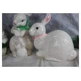 Set of Ceramic Bunny Figurines and Decorative Green Tea Cups
