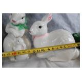 Set of Ceramic Bunny Figurines and Decorative Green Tea Cups