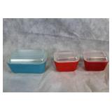 Set of 3 Vintage Glass Refrigerator Dishes with Lids