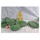 Green and Nature-Themed Ceramic Dish Set with Animal and Floral Designs