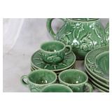 Green and Nature-Themed Ceramic Dish Set with Animal and Floral Designs