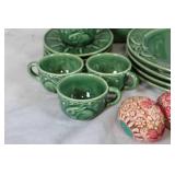 Green and Nature-Themed Ceramic Dish Set with Animal and Floral Designs