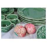Green and Nature-Themed Ceramic Dish Set with Animal and Floral Designs