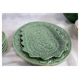 Green and Nature-Themed Ceramic Dish Set with Animal and Floral Designs