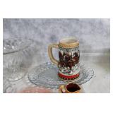 Vintage Glassware Collection with Green Lotus Bowls, Pink Plates, and More