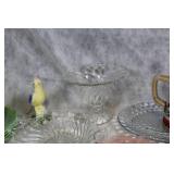 Vintage Glassware Collection with Green Lotus Bowls, Pink Plates, and More