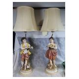 Pair of Porcelain Figurine Table Lamps with Boy and Girl Design