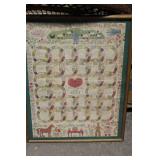 Framed Vintage Wedding Quilt Pattern Artwork with Names