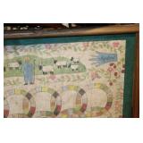 Framed Vintage Wedding Quilt Pattern Artwork with Names