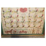 Framed Vintage Wedding Quilt Pattern Artwork with Names