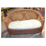 Vintage Wicker Loveseat with Striped Cushion