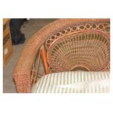 Vintage Wicker Loveseat with Striped Cushion