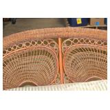 Vintage Wicker Loveseat with Striped Cushion