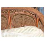 Vintage Wicker Loveseat with Striped Cushion