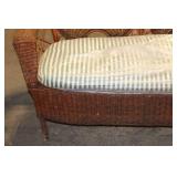 Vintage Wicker Loveseat with Striped Cushion