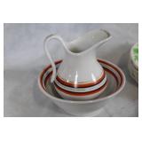 Vintage Kitchenware Collection with Plates, Pitchers, and Lidded Containers