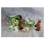 Set of Bunny-Themed Ceramic and Plush Collectibles