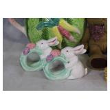 Set of Bunny-Themed Ceramic and Plush Collectibles