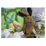 Set of Bunny-Themed Ceramic and Plush Collectibles