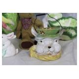 Set of Bunny-Themed Ceramic and Plush Collectibles