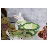 Set of Bunny-Themed Ceramic and Plush Collectibles