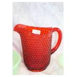 Vintage Glassware Set: Imperial Ruby Pitcher & Jadeite Bowls with Decorative Plates