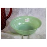 Vintage Glassware Set: Imperial Ruby Pitcher & Jadeite Bowls with Decorative Plates