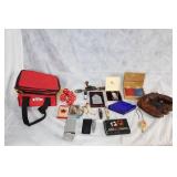 Vintage Collectibles Including Marlboro Bag, Playing Cards, and Assorted Items