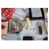 Vintage Collectibles Including Marlboro Bag, Playing Cards, and Assorted Items