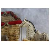 Vintage Kitchen and Decor Collection with Basket, Biscuit Tin, Toy Horses, and More