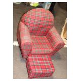Vintage Plaid Armchair with Matching Ottoman